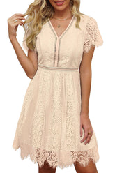 Vestido corto de encaje mini de corte A para fiesta de bienvenida